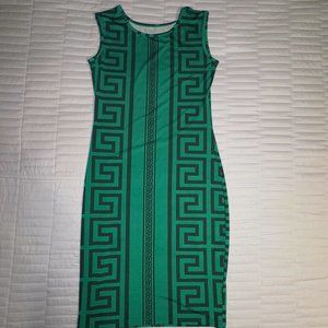 Patterned Emerald Green Midi Dress